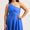 Performance One Shoulder Comfort Crop Mini Dress - Electric Blue