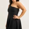 Performance One Shoulder Comfort Crop Mini Dress - Black
