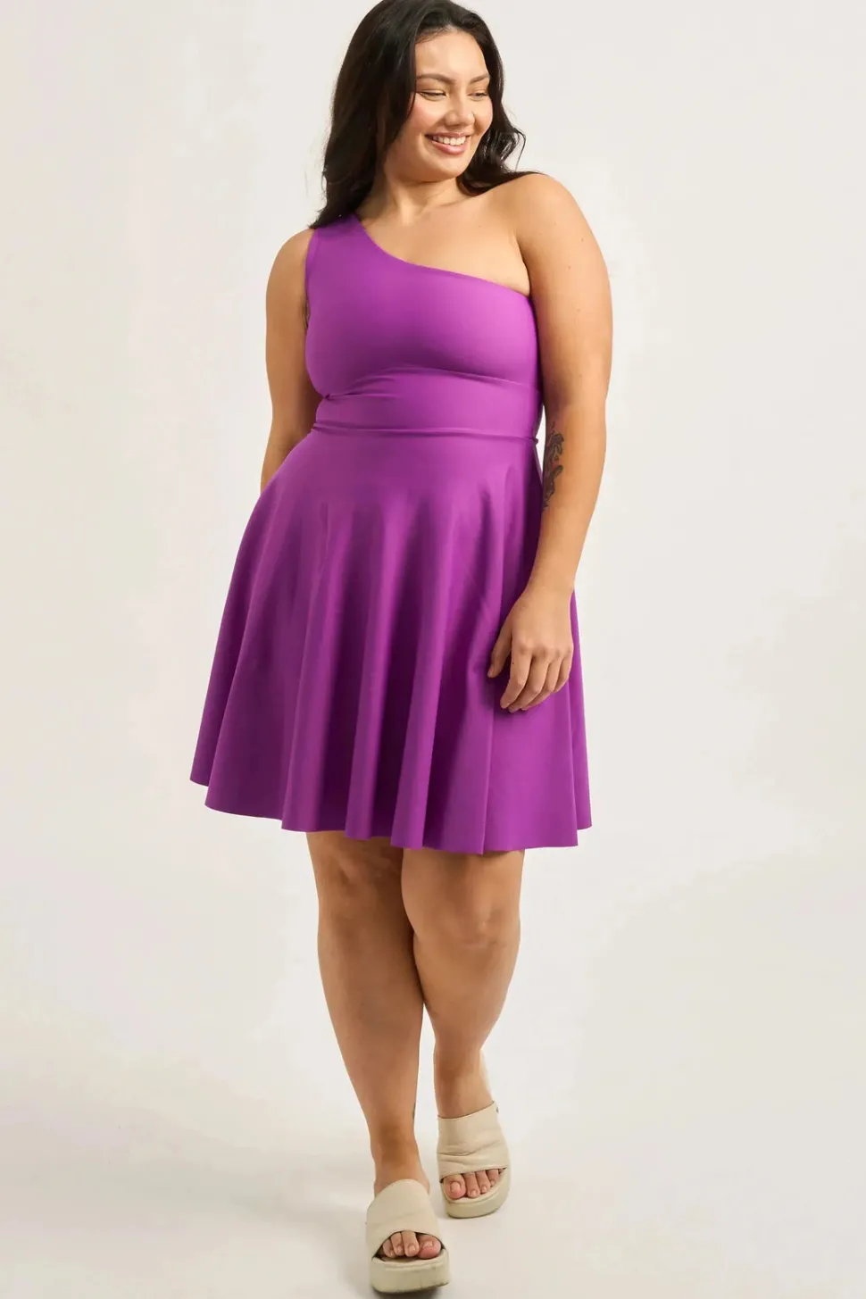 Performance One Shoulder Comfort Crop Mini Dress - Purple