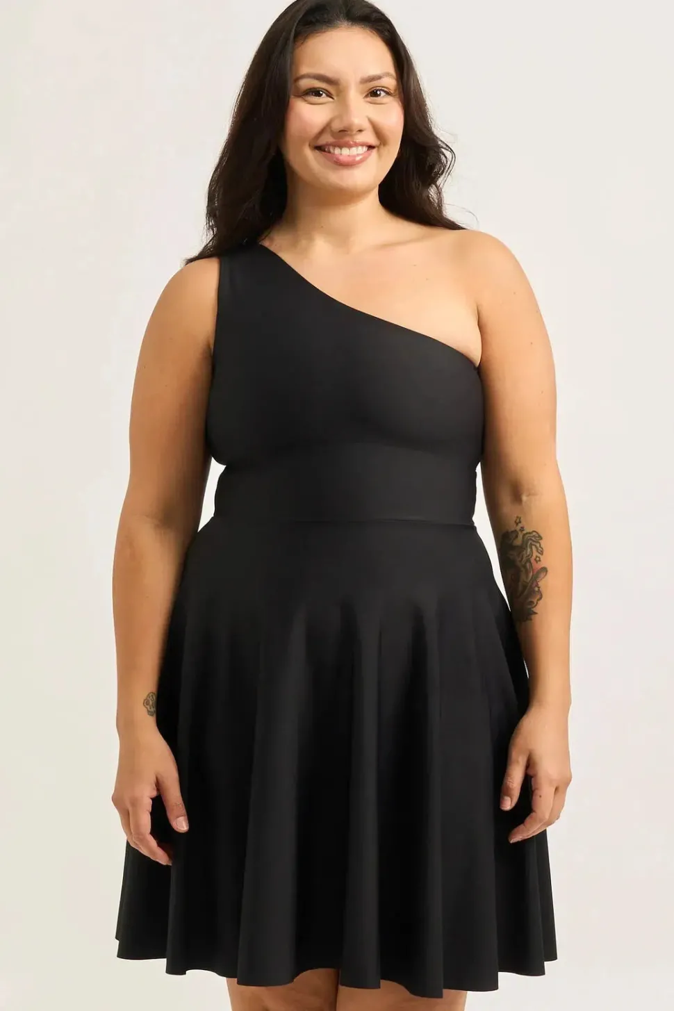 Performance One Shoulder Comfort Crop Mini Dress - Black