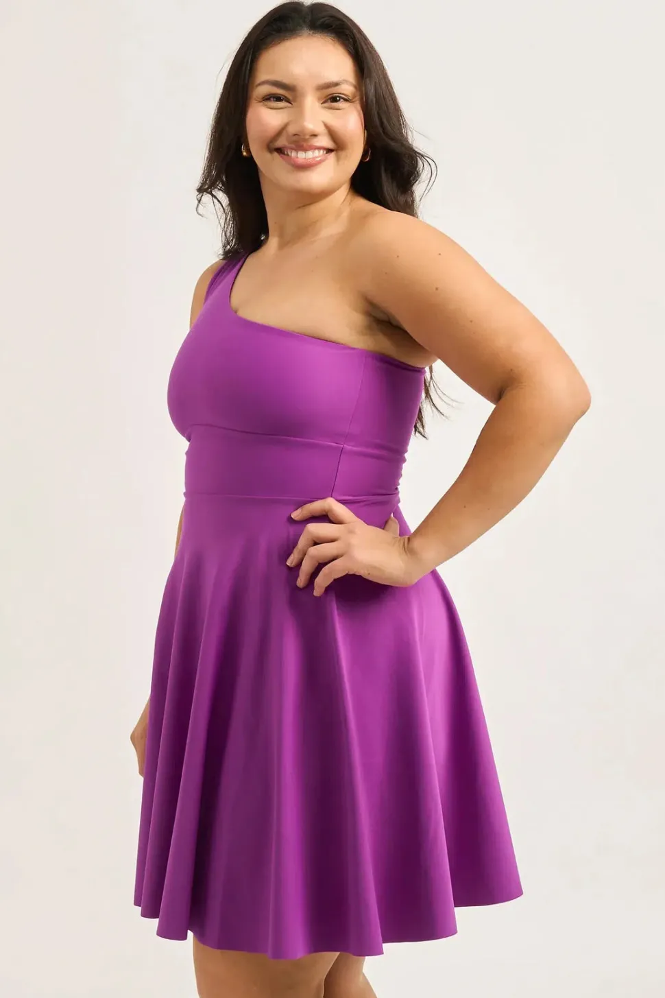 Performance One Shoulder Comfort Crop Mini Dress - Purple