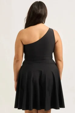 Performance One Shoulder Comfort Crop Mini Dress - Black