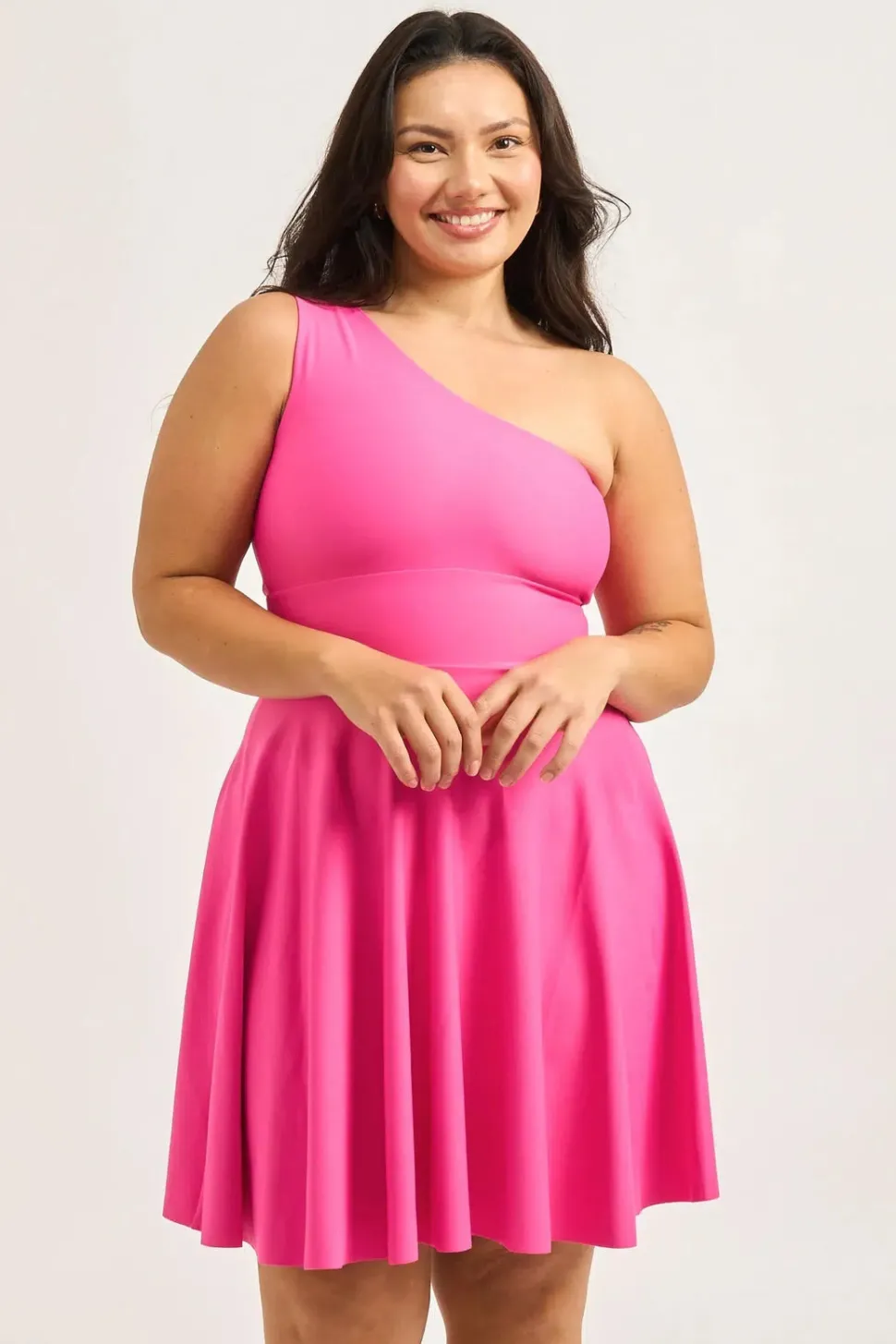 Performance One Shoulder Comfort Crop Mini Dress - Candy Pink