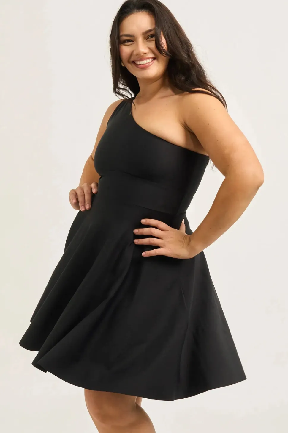 Performance One Shoulder Comfort Crop Mini Dress - Black