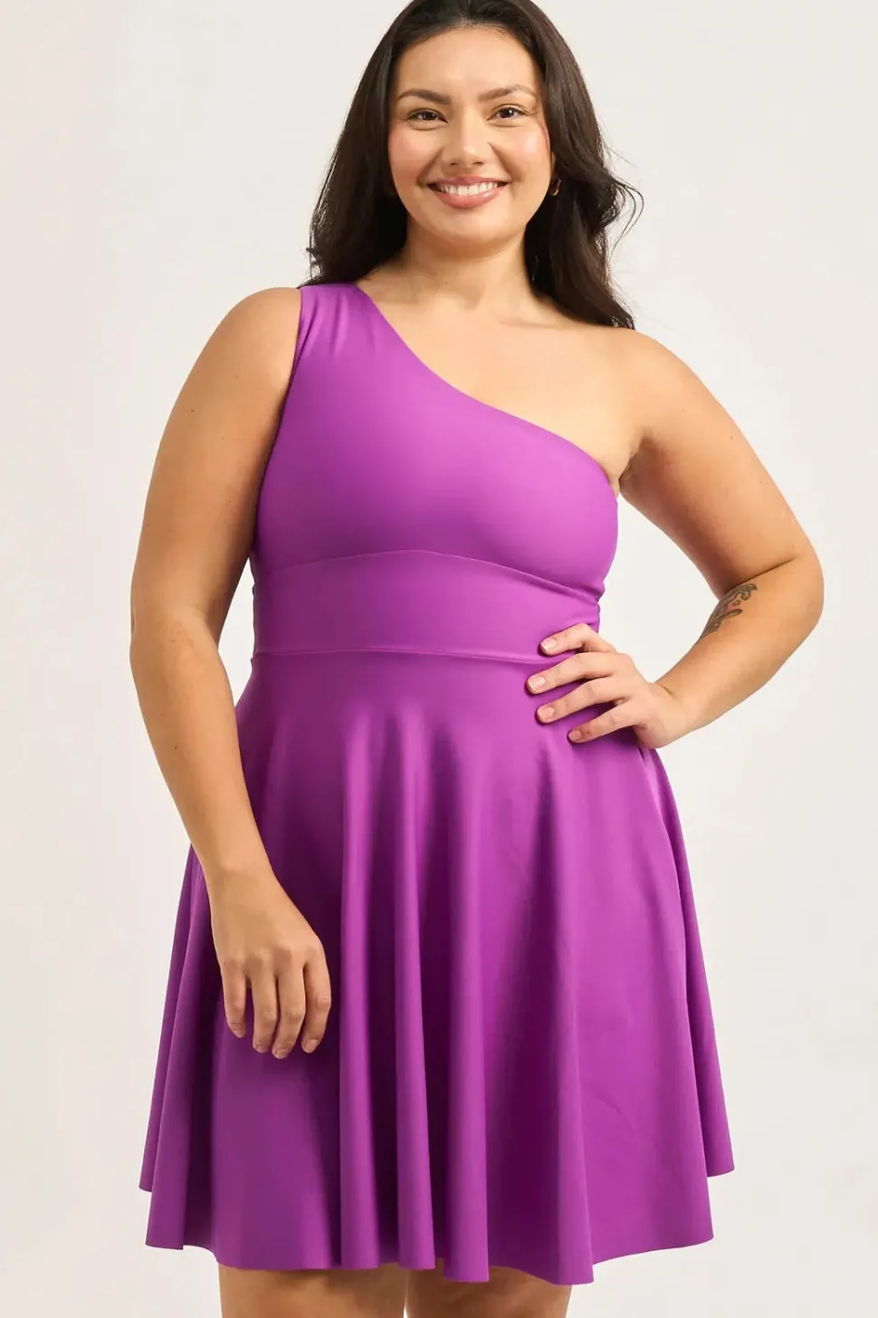 Performance One Shoulder Comfort Crop Mini Dress - Purple