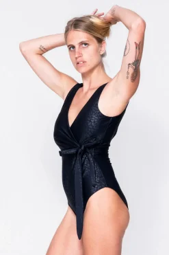 Performance Wrap One Piece W/ Extra Coverage Bottoms - Black Exotic Touch Jag