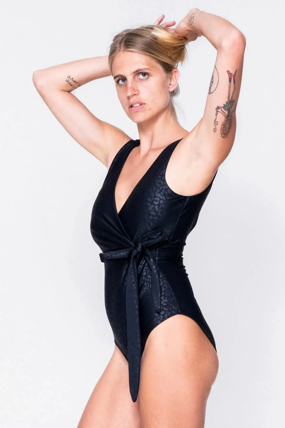 Performance Wrap One Piece W/ Extra Coverage Bottoms - Black Exotic Touch Jag