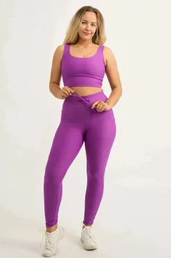 Purple Performance - Panel Pocket Drawstring High Waisted Leggings