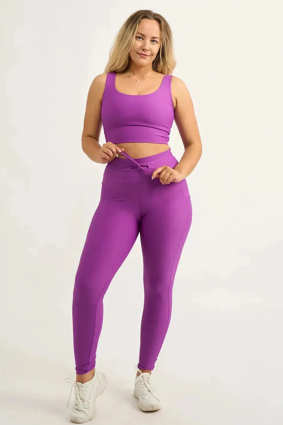 Purple Performance - Panel Pocket Drawstring High Waisted Leggings