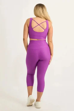 Purple Performance - Panel Pocket Drawstring Capri Leggings
