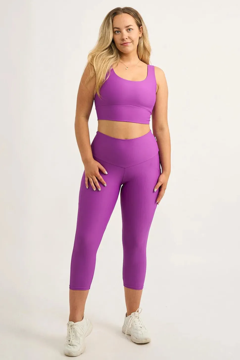 Purple Performance - Panel Pocket High Waisted Capri Leggings