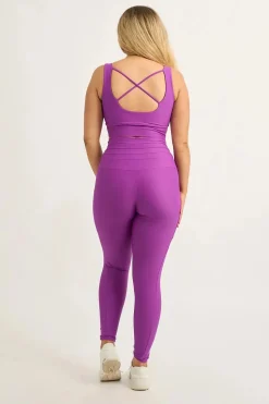 Purple Performance - Panel Pocket Drawstring High Waisted Leggings