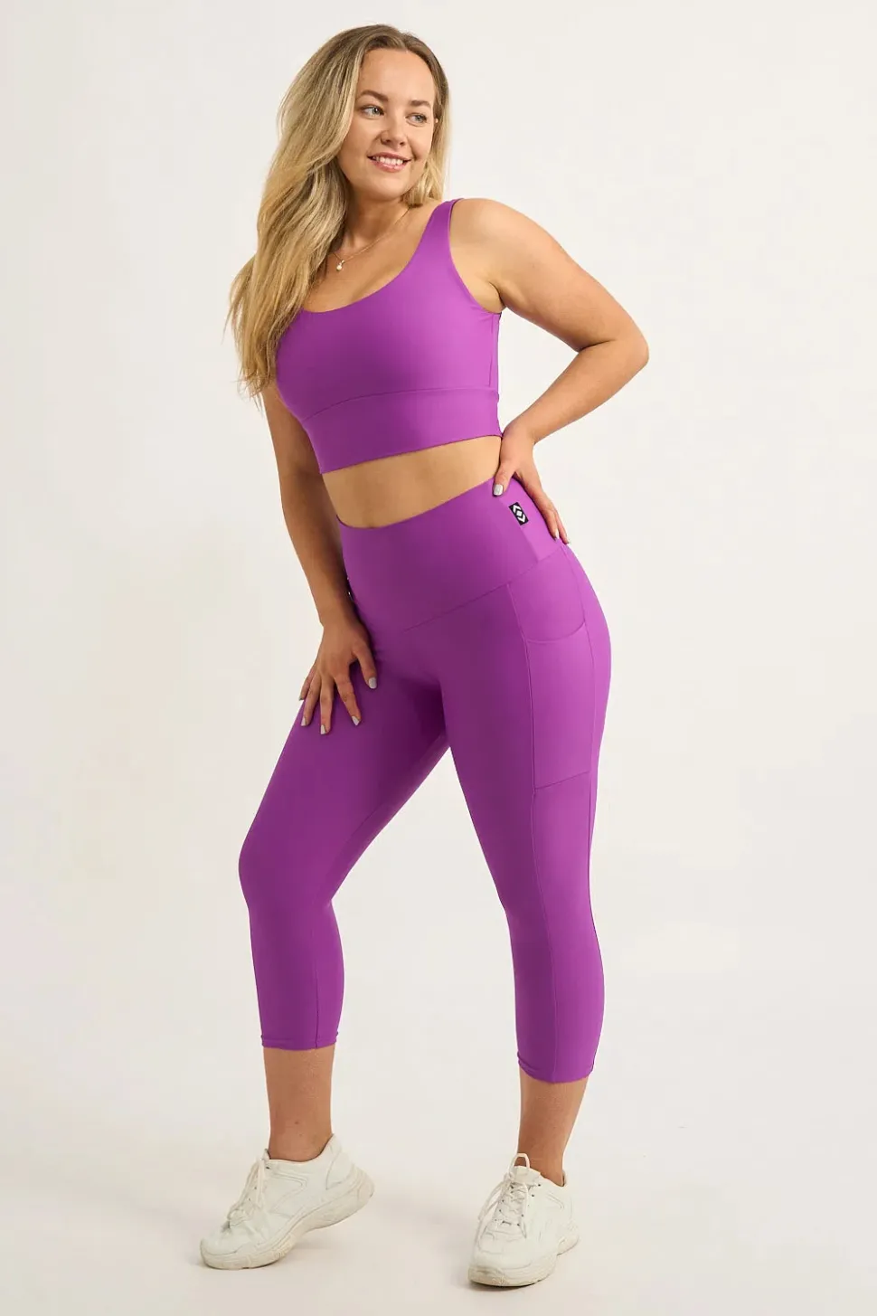 Purple Performance - Panel Pocket High Waisted Capri Leggings
