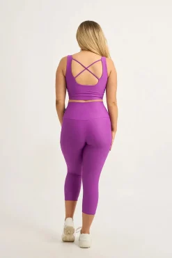 Purple Performance - Panel Pocket High Waisted Capri Leggings