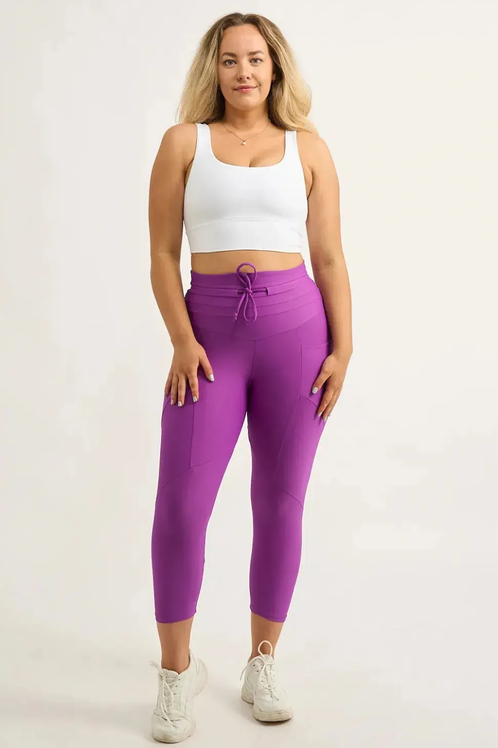Purple Performance - Pocket Booty Shaper Drawstring Capri Leggings