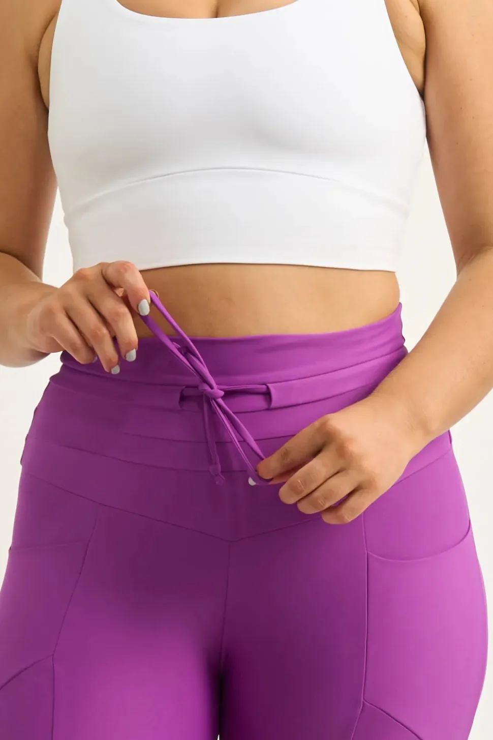 Purple Performance - Pocket Booty Shaper Drawstring Capri Leggings