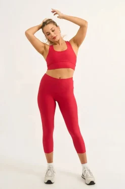 Red Performance - High Waisted Capri Leggings