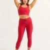 Red Performance - Panel Pocket Drawstring Capri Leggings