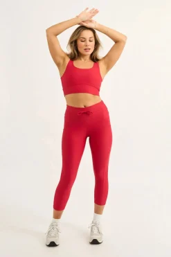 Red Performance - Panel Pocket Drawstring Capri Leggings