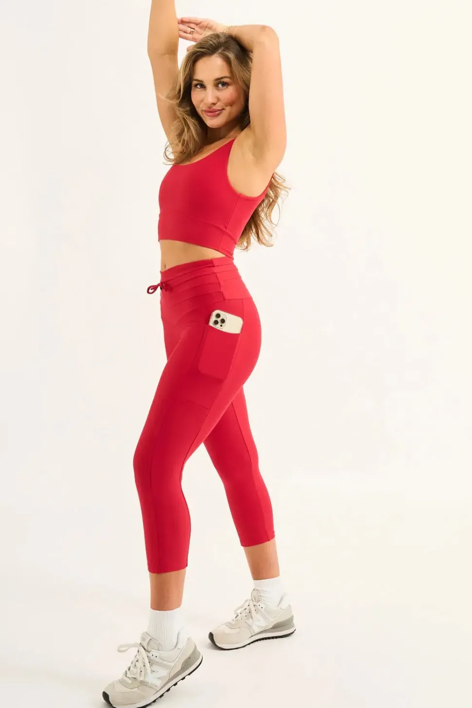 Red Performance - Panel Pocket Drawstring Capri Leggings