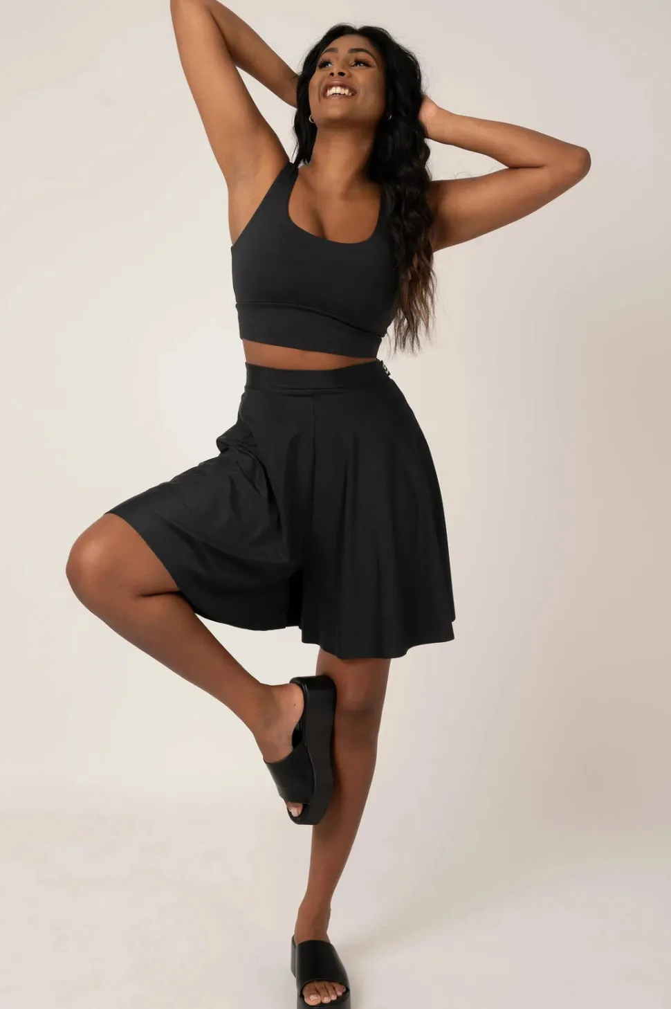 Silky Basketball Palazzo Short - Black