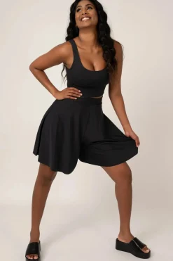 Silky Basketball Palazzo Short - Black