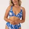 Silky Built Up Deep V Triangle Bikini Top - Blue Tiki