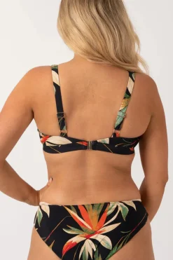 Silky Built Up Deep V Triangle Bikini Top - Black Tropico