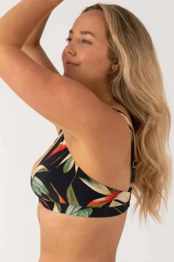 Silky Built Up Deep V Triangle Bikini Top - Black Tropico