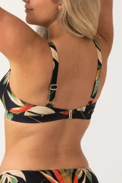 Silky Built Up Deep V Triangle Bikini Top - Black Tropico