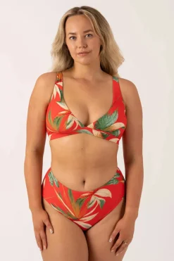 Silky Built Up Deep V Triangle Bikini Top - Flame Tropico