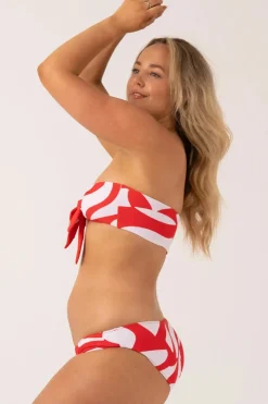 Silky Hipster Bikini Bottom - Red Geo Waves