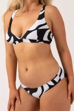Silky Hipster Bikini Bottom - Black Geo Waves