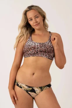 Silky Hipster Bikini Bottom - Black Tropical Leaf