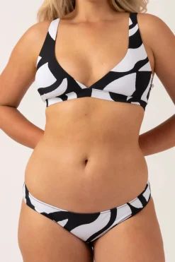 Silky Hipster Bikini Bottom - Black Geo Waves