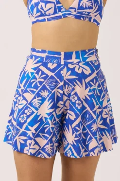 Silky Mini Palazzo Short - Blue Tiki