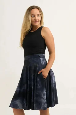 Silky Narrow Waisted Midi Skater Skirt W/ Pockets - Dark And Moody