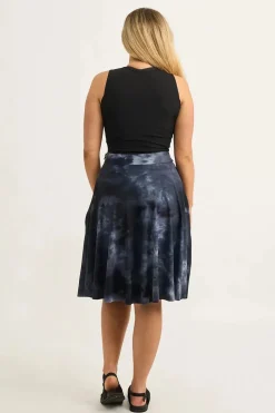 Silky Narrow Waisted Midi Skater Skirt W/ Pockets - Dark And Moody