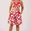 Silky Palazzo Short With Pocket - Red Geo Waves