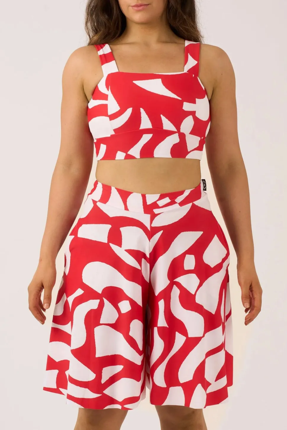 Silky Palazzo Short With Pocket - Red Geo Waves