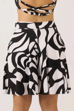Silky Palazzo Short With Pocket - Black Geo Waves