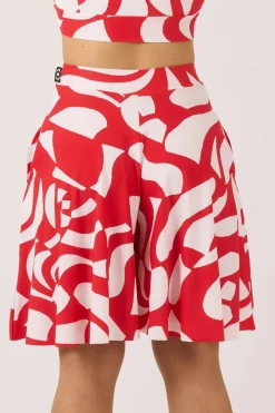 Silky Palazzo Short With Pocket - Red Geo Waves