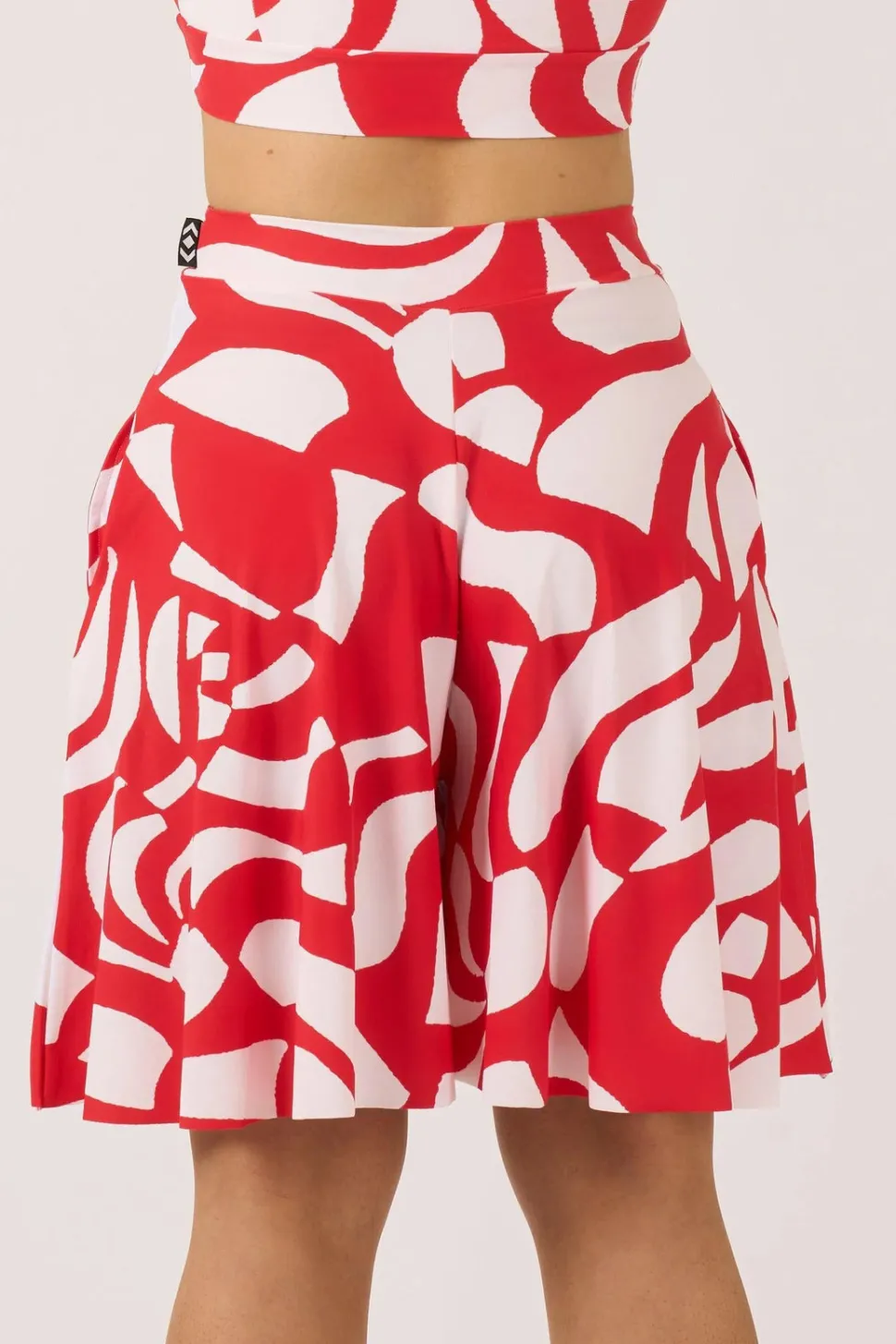 Silky Palazzo Short With Pocket - Red Geo Waves