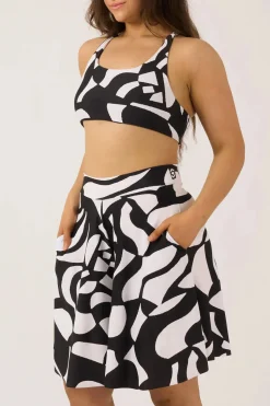 Silky Palazzo Short With Pocket - Black Geo Waves