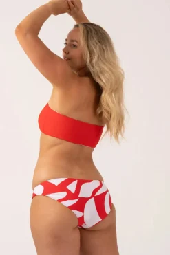 Silky Reversible Bandeau Bow Bikini Top - Red Geo Waves