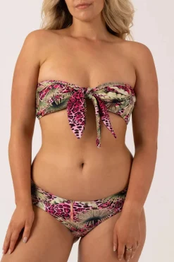 Silky Reversible Bandeau Bow Bikini Top - Pink Tropical Leopard
