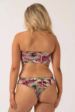 Silky Reversible Bandeau Bow Bikini Top - Pink Tropical Leopard