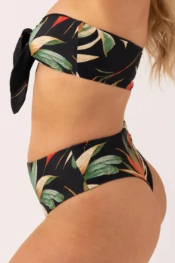 Silky Reversible Bandeau Bow Bikini Top - Black Tropico