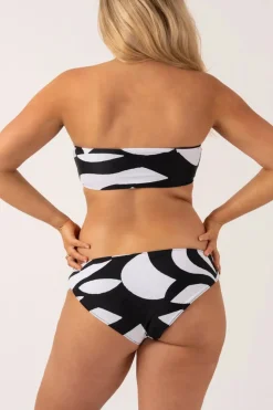 Silky Reversible Bandeau Bow Bikini Top - Black Geo Waves