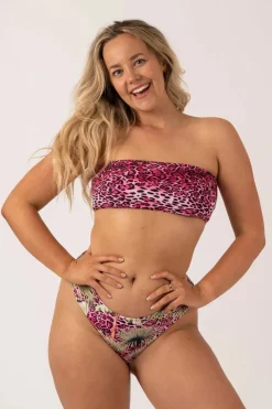 Silky Reversible Bandeau Bow Bikini Top - Pink Tropical Leopard
